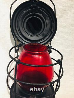 Vintage Railroad Lantern Lamp Unique Cage St Louis Handlan Red Globe