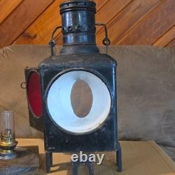 Vintage Railroad Lantern Red and Clear Glass Lenses Oil Lamp Insert