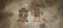 Vintage Railroad Lanterns Set of 2 Rusty Metal Glass Collectible
