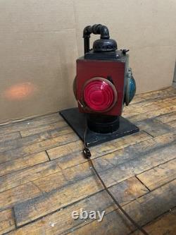 Vintage Railroad Signal Light Lantern Industrial Multi Color Glass Lamp Working