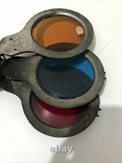 Vintage Railroad Switch Signal Adlake Glass Lenses RED, YELLOW, BLUE Read More