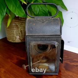 Vintage Railway Lamp Lantern With Original Oil Burner Red & Clear Glass VGC