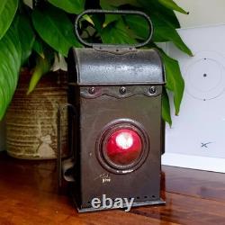 Vintage Railway Lamp Lantern With Original Oil Burner Red & Clear Glass VGC