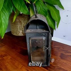 Vintage Railway Lamp Lantern With Original Oil Burner Red & Clear Glass VGC