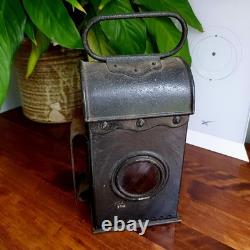 Vintage Railway Lamp Lantern With Original Oil Burner Red & Clear Glass VGC