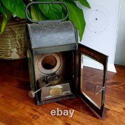 Vintage Railway Lamp Lantern With Original Oil Burner Red & Clear Glass VGC