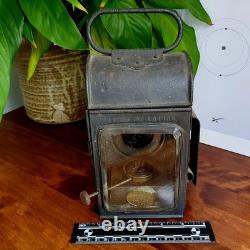 Vintage Railway Lamp Lantern With Original Oil Burner Red & Clear Glass VGC