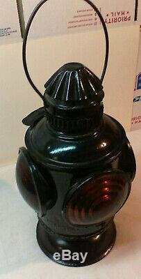 Vintage Rare Ny Nh & H Railroad Kerosene Lantern Four Way Train Marker Lamp