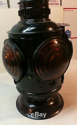 Vintage Rare Ny Nh & H Railroad Kerosene Lantern Four Way Train Marker Lamp