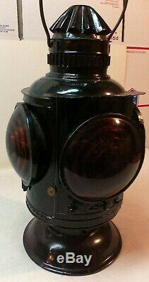 Vintage Rare Ny Nh & H Railroad Kerosene Lantern Four Way Train Marker Lamp