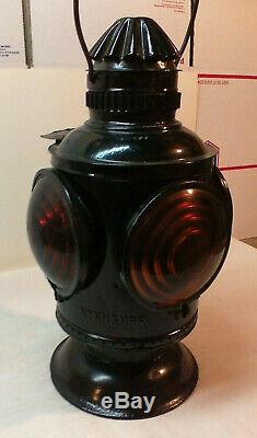 Vintage Rare Ny Nh & H Railroad Kerosene Lantern Four Way Train Marker Lamp