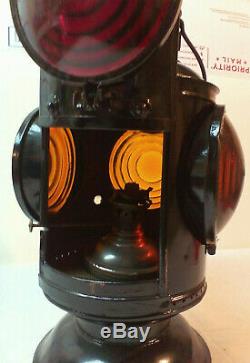 Vintage Rare Ny Nh & H Railroad Kerosene Lantern Four Way Train Marker Lamp