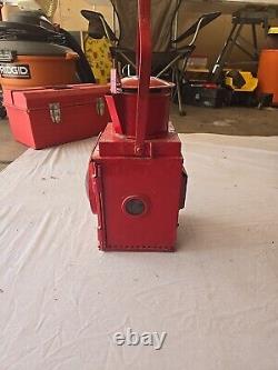 Vintage Red Metal Railway Lantern with Handle And Gas Hose replica