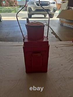 Vintage Red Metal Railway Lantern with Handle And Gas Hose replica