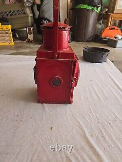 Vintage Red Metal Railway Lantern with Handle And Gas Hose replica