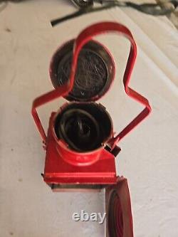 Vintage Red Metal Railway Lantern with Handle And Gas Hose replica