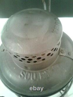 Vintage SOU-RY Southern Railroad Train Lantern Red Ribbed Globe Ad Lake-Kero