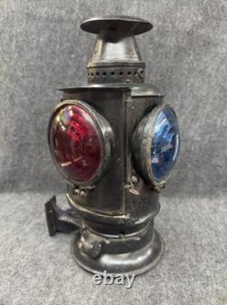 Vintage SOUTHERN PACIFIC LINES Railroad Lamp/Lantern 4 Way Signal Blue Red Glass