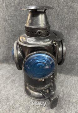 Vintage SOUTHERN PACIFIC LINES Railroad Lamp/Lantern 4 Way Signal Blue Red Glass