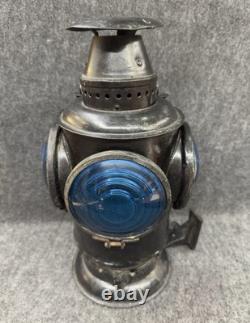 Vintage SOUTHERN PACIFIC LINES Railroad Lamp/Lantern 4 Way Signal Blue Red Glass
