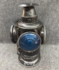 Vintage SOUTHERN PACIFIC LINES Railroad Lamp/Lantern 4 Way Signal Blue Red Glass