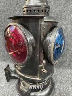 Vintage SOUTHERN PACIFIC LINES Railroad Lamp/Lantern 4 Way Signal Blue Red Glass