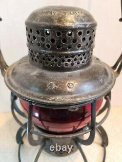 Vintage Seaboard Air Line Railroad Lantern Signed On Lantern And Red Globe Vgc