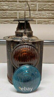 Vintage Union Pacific Railroad Adlake Lamp Signal Lantern BLU & YELLOW LENS 1913