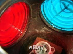 Vtg ADLAKE 4-Way Lamp Railroad Switch Electric Lantern Red & Blue KOPP Glass