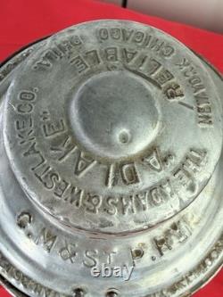 Vtg Adlake Reliable Railroad Lantern CM&StP Ry Milwaukee Road Etched Globe Lamp