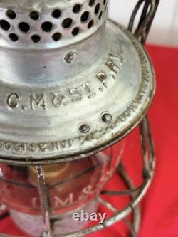 Vtg Adlake Reliable Railroad Lantern CM&StP Ry Milwaukee Road Etched Globe Lamp