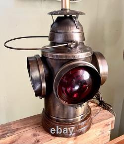 Vtg HANDLAN St Louis USA 4 Way Railroad Dressel Signal Lantern Table Light Lamp