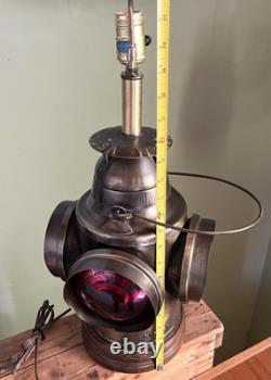 Vtg HANDLAN St Louis USA 4 Way Railroad Dressel Signal Lantern Table Light Lamp