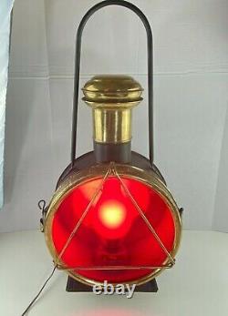 Vtg Locomotive Railroad Headlight Lantern Lamp Red lens Triangle Industrial Work
