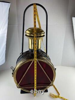 Vtg Locomotive Railroad Headlight Lantern Lamp Red lens Triangle Industrial Work