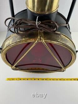 Vtg Locomotive Railroad Headlight Lantern Lamp Red lens Triangle Industrial Work