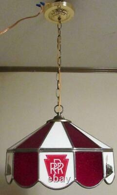 Vtg PRR Pennsylvania Railroad 12 Glass Panels Hanging Light Fixture / Chandelier