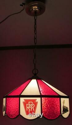 Vtg PRR Pennsylvania Railroad 12 Glass Panels Hanging Light Fixture / Chandelier