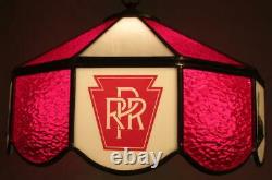 Vtg PRR Pennsylvania Railroad 12 Glass Panels Hanging Light Fixture / Chandelier