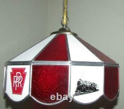 Vtg PRR Pennsylvania Railroad 12 Glass Panels Hanging Light Fixture / Chandelier