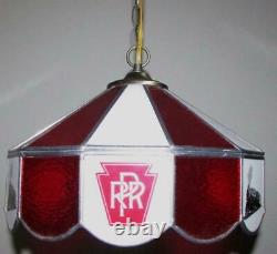 Vtg PRR Pennsylvania Railroad 12 Glass Panels Hanging Light Fixture / Chandelier