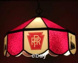 Vtg PRR Pennsylvania Railroad 12 Glass Panels Hanging Light Fixture / Chandelier