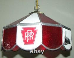 Vtg PRR Pennsylvania Railroad 12 Glass Panels Hanging Light Fixture / Chandelier