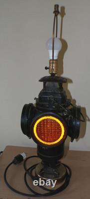 Vtg working ADLAKE CHICAGO Railroad Lamp electrical conversion Table Lamp 1 of 2