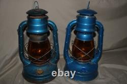 X2 Dietz Air Pilot No. 8 Amber Glass Globe Railroad Barn Oil Blue Lamp Lantern