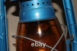 X2 Dietz Air Pilot No. 8 Amber Glass Globe Railroad Barn Oil Blue Lamp Lantern