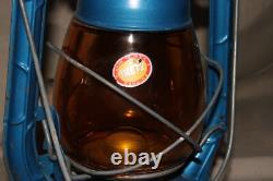 X2 Dietz Air Pilot No. 8 Amber Glass Globe Railroad Barn Oil Blue Lamp Lantern