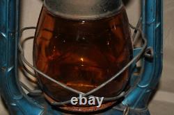 X2 Dietz Air Pilot No. 8 Amber Glass Globe Railroad Barn Oil Blue Lamp Lantern