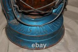 X2 Dietz Air Pilot No. 8 Amber Glass Globe Railroad Barn Oil Blue Lamp Lantern