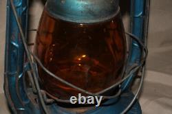 X2 Dietz Air Pilot No. 8 Amber Glass Globe Railroad Barn Oil Blue Lamp Lantern